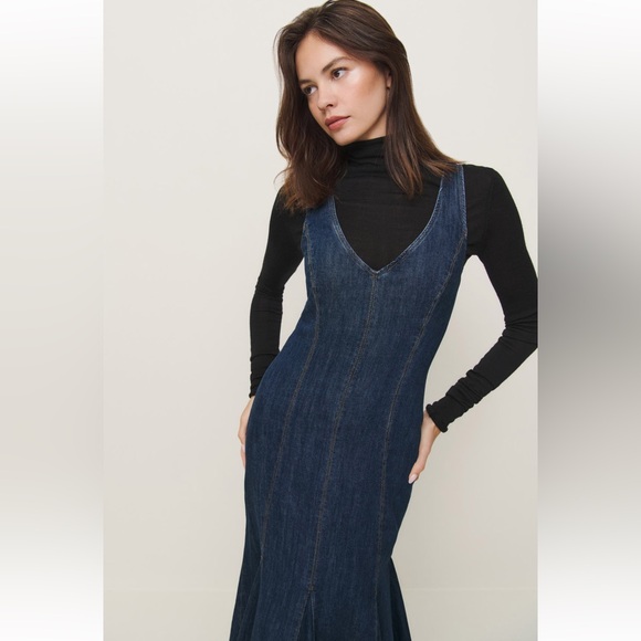 NWT Reformation Serafina Denim Midi Dress - Picture 8 of 11